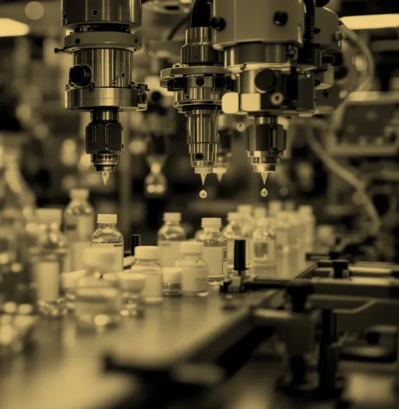 A filling line with vials on a conveyor